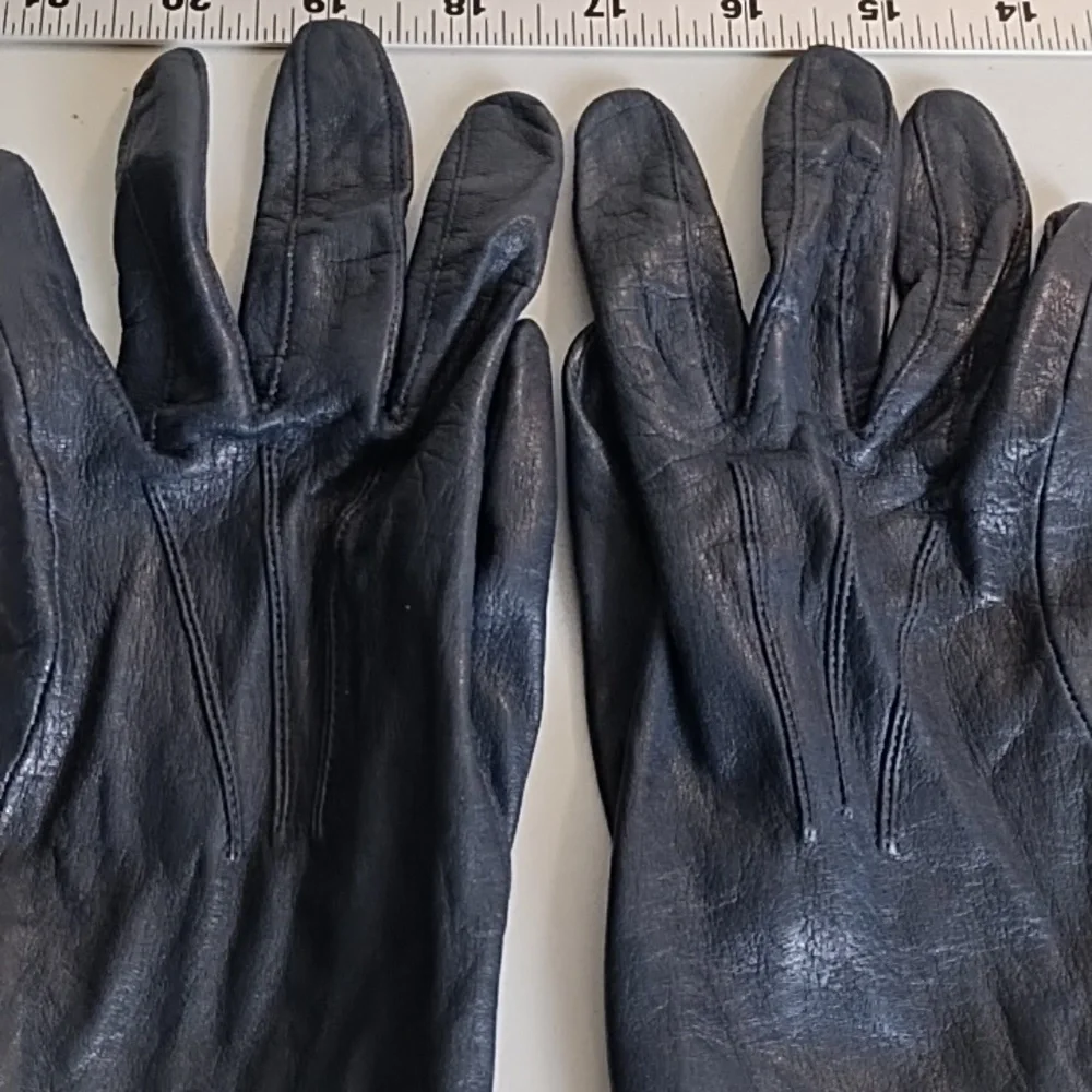 Genuine Soft Supple Thin Leather Driving Gloves Top Detail Dark Nay Blue